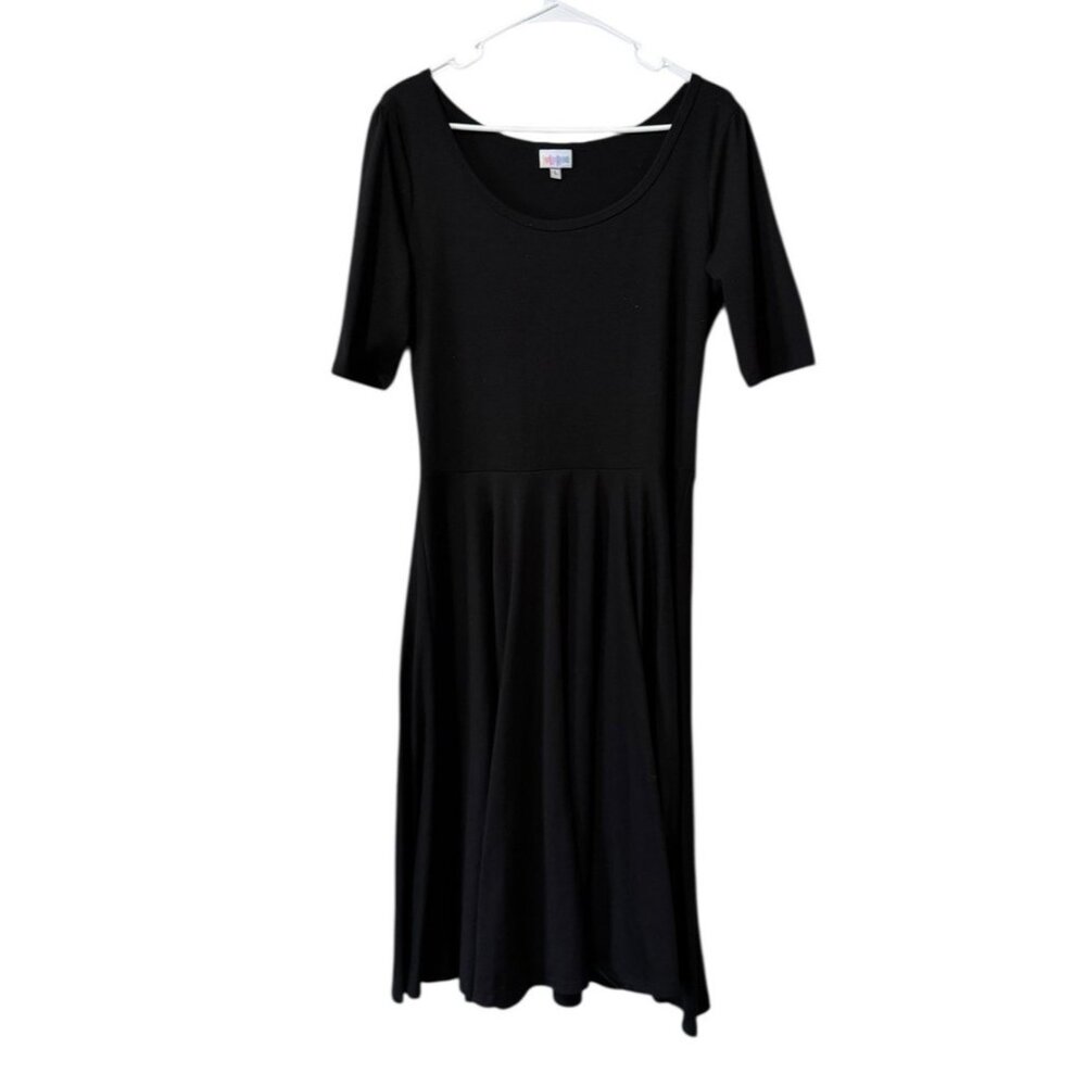 LuLaRoe Women Dress Size Large Black Stretch Skater Fit & Flare Grunge Hip Hop